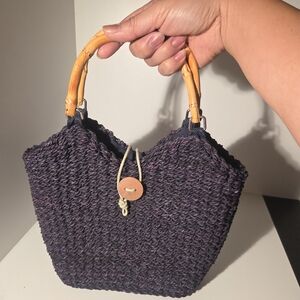 Faded Glory Purple Knit Tote with Bamboo Handles